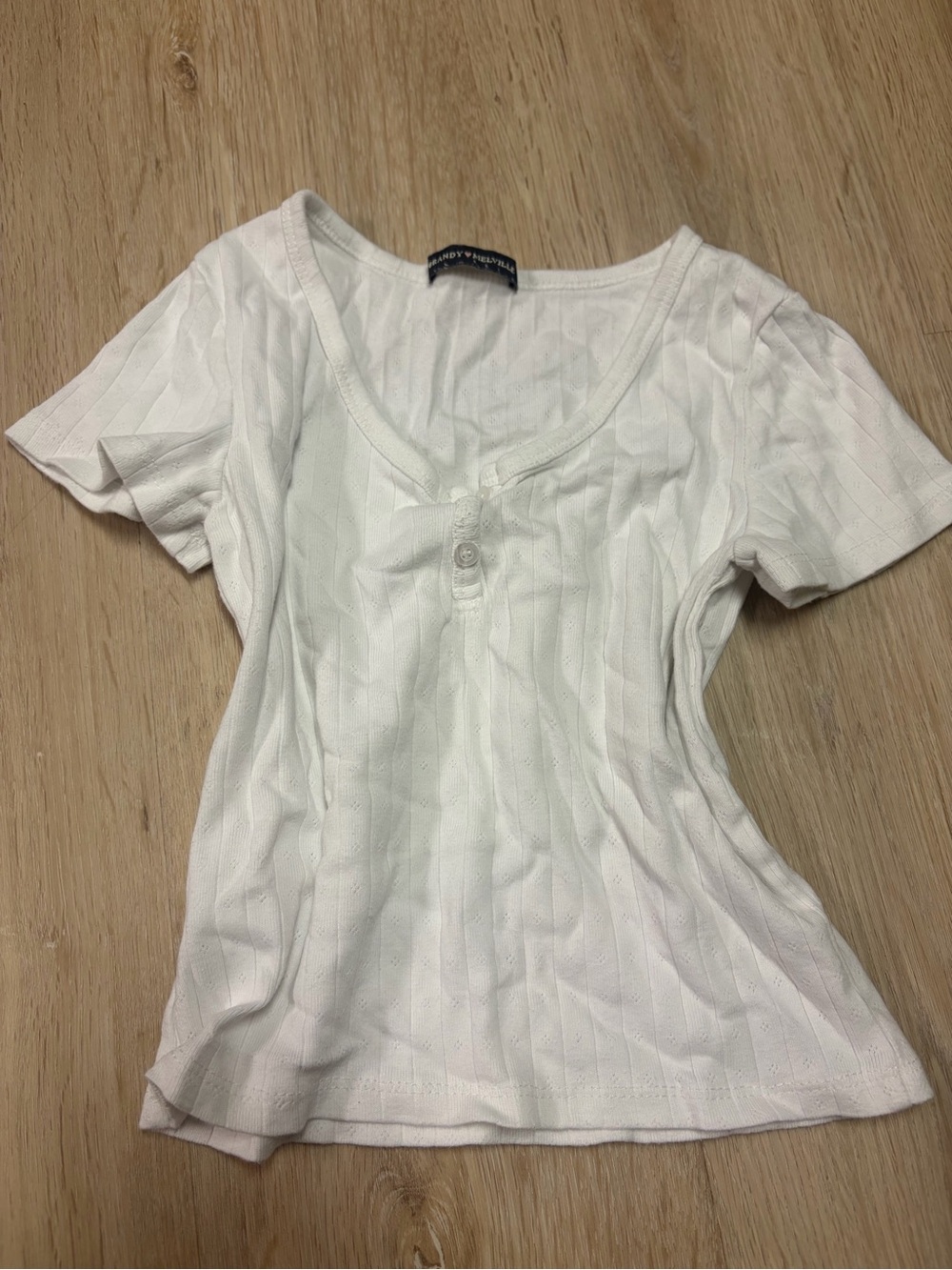 Brandy Melville White Ribbed Scoop Henley Tee